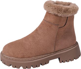Generic Womens Winter Boots Fashionable Ankle Boots With Warm Outdoor Casual Shoes For Daily Wear Comfortable Sole Snow Boots(Coffee, 5.5)