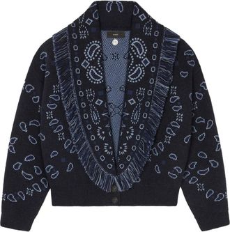 Alanui Cardigan con motivo bandana jacquard e frange - Blu