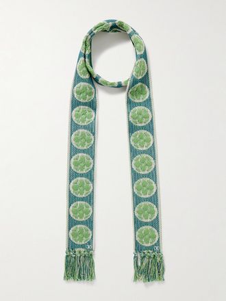 Valentino Garavani Sciarpa In Misto Cotone Jacquard Con Frange Antibes - Blu