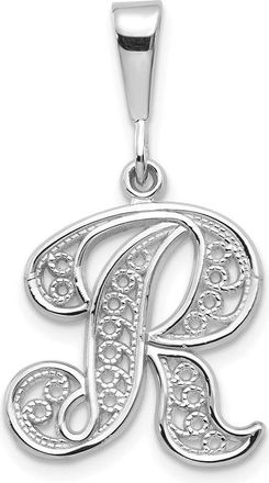 Diamond2Deal 10K White Gold Filigree Initial R Pendant