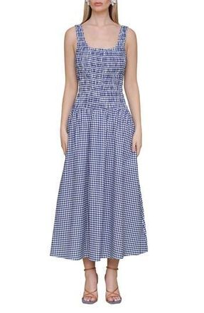 Avec Les Filles Smocked Sleeveless Fit & Flare Maxi Dress in Navy White Gingham at Nordstrom Rack, Size X-Large