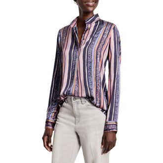 Nic+Zoe Animal Stripe Half Button Shirt in Indigo Multi at Nordstrom Rack, Size Small