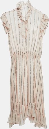 Sandro Pink Stripe Silk Ruffled Midi Dress