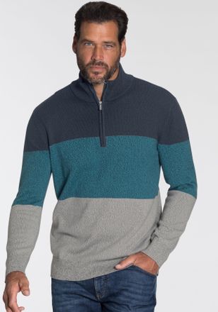 Man's World Troyer MANS WORLD Bis Gr&ouml;sse 5 XL, Herren, Gr. 4XL (68/70), blau (blau petrol), Strick, Obermaterial: 50% Baumwolle, 50% Polyacryl, colorblocking, nor