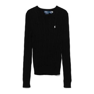 Polo Ralph Lauren Zwarte Cable Knit Trui - Dames - Ronde hals truien - Zwart - M - Truien & Vesten