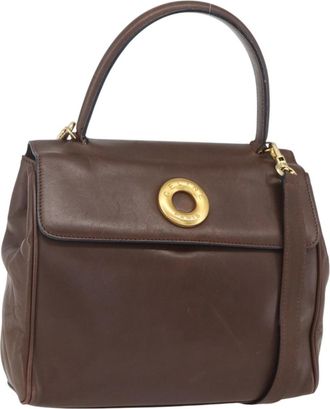 Celine Circle Logo Handbag Leather Brown Leather Handbag (Pre-Owned)