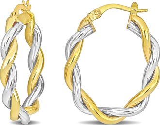 Mimi & Max 27 MM Twisted Oval Hoop Earrings in 2-Tone Yellow and White 10K Gold