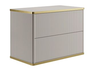Vente-Unique Mueble para lavabo suspendido estriado con ribete dorado - Beige - L80 cm - KELIZA