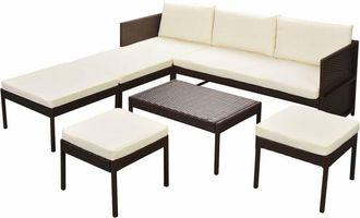 vidaXL Vidaxl - Set Muebles De Jard&iacute;n 6 Piezas Y Cojines Rat&aacute;n Sint&eacute;tico Marr&oacute;n