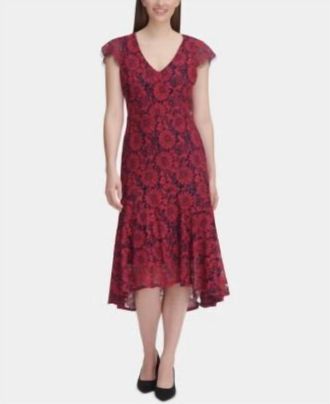 Tommy Hilfiger Womens Floral Lace Midi Dress In Red/navy