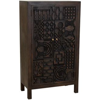 Wanderlust Deco Wanderlust Deco - Armario De Madera Labrada Artesanal De 2 Puertas Marron 78x35x140