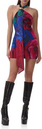 AFRM Brylee Halter Neck Minidress in Multi Blur Rose at Nordstrom, Size X-Large