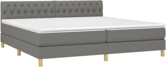 vidaXL Vidaxl - Cama Box Spring Con Colch&oacute;n Y Led Tela Gris Oscuro 200x200 Cm
