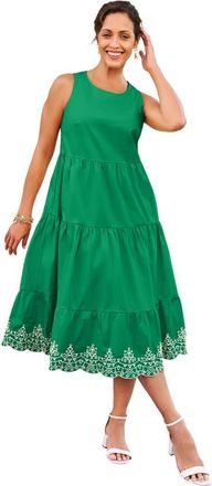 Jessica London Sleeveless Eyelet Poplin Dress in Kelly Green Eyelet at Nordstrom, Size 22