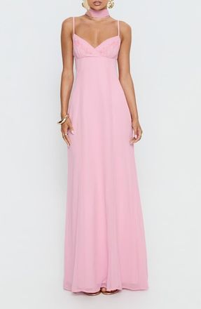 Princess Polly Jadira Scarf Tie Back Sleeveless Gown in Light Pink at Nordstrom, Size 10