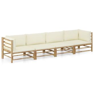 vidaXL Vidaxl - Set Divani da Giardino 4 pz con Cuscini Bianco Crema in Bamb&ugrave;