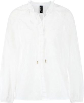 Marc Cain Lichte tuniek met borduursel & ruches - Dames - Blouses - Wit - M - Katoen - Overhemden