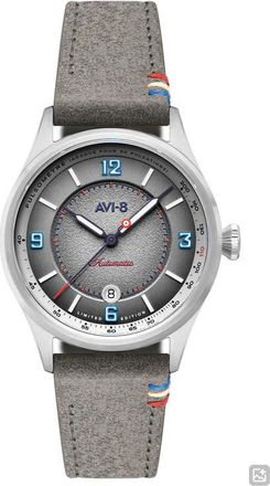 AVI-8 Flyboy Lafayette Automatic 110th Anniversary Limited Edition Leather Strap Watch, 42mm in Grey at Nordstrom