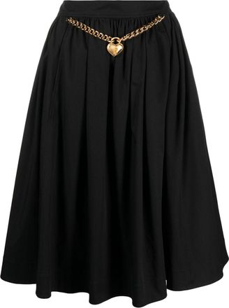 Moschino heart-charm ruched midi skirt - women - Cotton/Spandex/Elastane - 38 - Black
