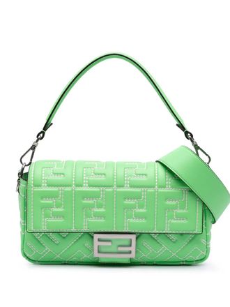 Fendi 2010-2025 Medium Leather Embossed FF Baguette satchel - women - Calf Leather - One Size - Green