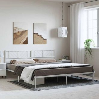 Berkfield Home Metal Bed Frame with Headboard White 183x213 cm