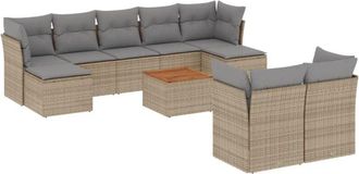 vidaXL Juego De Sof&aacute;s Jard&iacute;n Con Cojines Beige 10 Pzas Rat&aacute;n Sint&eacute;tico Vidaxl