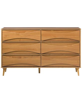 Walker Edison 58In 6-Drawer Solid Wood Dresser With Curved Front Detail