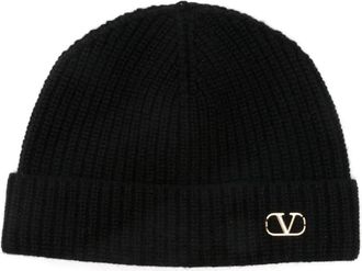 Valentino Garavani Cashmere Beanie - Heren - Hoeden - Zwart - ONE Size - Kasjmier - Accessoires