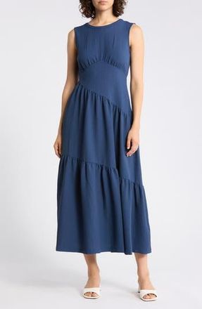 DKNY Sleeveless Crinkled Gauze Tiered Maxi Dress in Indigo at Nordstrom Rack, Size 16