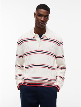 Tommy Hilfiger Mens Tommy Jeans Cable Knit Sweater Polo - White - L
