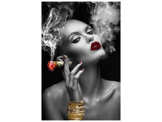 Schubiger M&ouml;bel Digitaldruck auf Glas Rauchende Sch&ouml;nheit mit Roten Lippen