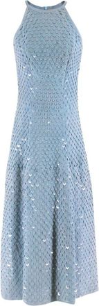 Patricia Viera Blue Suede Sequin Embellished Sleeveless Dress Size S