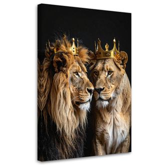 Feeby Cuadro Sobre Lienzo, Leones Con Coronas, 70x100
