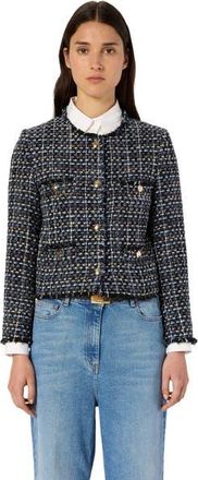 Gerard Darel Naya Cropped Tweed Boucl&eacute; Jacket in Indigo at Nordstrom, Size 14
