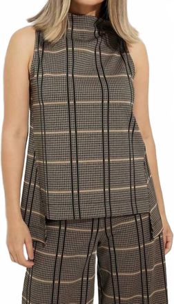 Joseph Ribkoff Sleeveless Herringbone Top In Black/caramel
