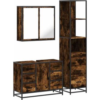vidaXL Vidaxl - Set De Muebles Ba&ntilde;o 3 Pzas Madera Contrachapada Roble Ahumado