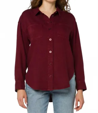 Velvet Heart Braxton Long Sleeve Button-Up Shirt In Burgundy