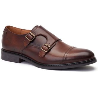 Base London Diablo Leather Mens Brown Double Monk Shoes - Size UK 10