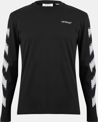 Off-white Mens Off White Crew Neck Long Sleeve Regular Fit T-Shirt in Black-White - Size X-Small