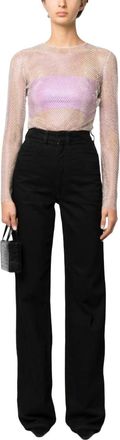 Giuseppe Di Morabito Rhinestone Embroidered Mesh Top In Lilac Pink