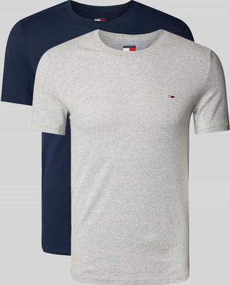 Tommy Jeans Slim Fit T-Shirt mit Logo-Badge im 2er-Pack in Hellgrau Melange, Größe XL