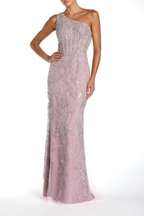 Mac Duggal Embellished One-Shoulder Corset Bodice Column Gown in Lilac at Nordstrom, Size 10