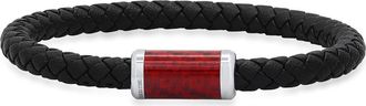 Steeltime Mens Stainless Steel Red Carbon Black Braided Leather Bracelet in Black-Red-Metallic at Nordstrom Rack