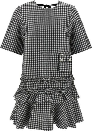 Ganni Kleedjes, Dames, Veelkleurig, XS, Polyester, Crinkled Check Mini Dress