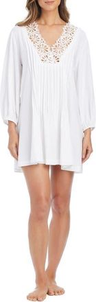 Bleu Rod Beattie Pleated Lace Trim Cover-Up Tunic in White at Nordstrom, Size Medium