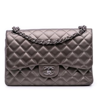 Chanel Pre-owned Womens Classic Flap Double Bag - Grey Leather - One Size