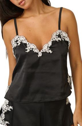 Kat The Label Cinderella Lace Trim Stretch Satin Camisole in Black at Nordstrom, Size X-Large
