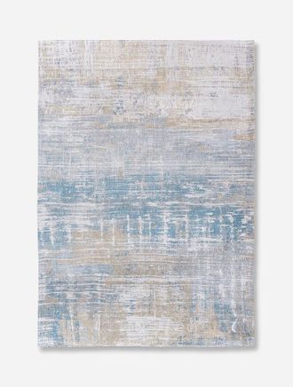 Louis De Poortere Streaks Design - Alfombra Abstracta Atlantic - Hecha En B&eacute;lgica - Acabado A Mano - Antideslizante Natural - Algod&oacute;n - Poli&eacute;ster - Azul Long Island - 1