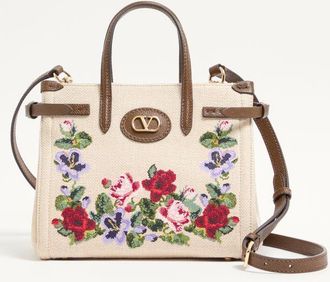 Valentino Garavani Valentino Garavani Antibes Small Embroidered Linen Shopping Bag Woman ECRU/MULTICOLOUR UNI