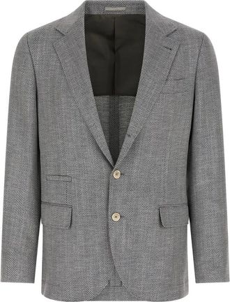 Brunello Cucinelli Jassen, Heren, Grijs, XL, Wol, Chevron Deconstructed Blazer